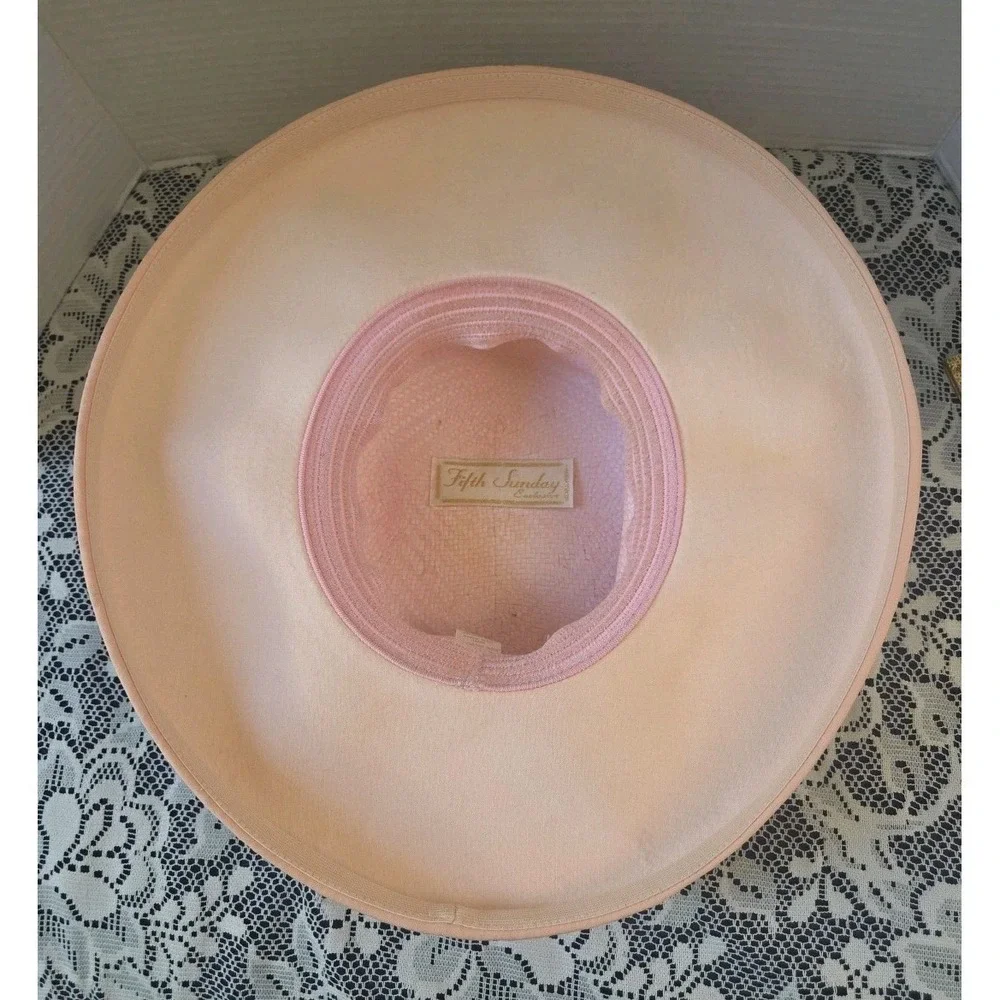 Fifth‎ Sunday Exclusive Hat Peach Beaded Polyester Paper Church Hat Style 87388